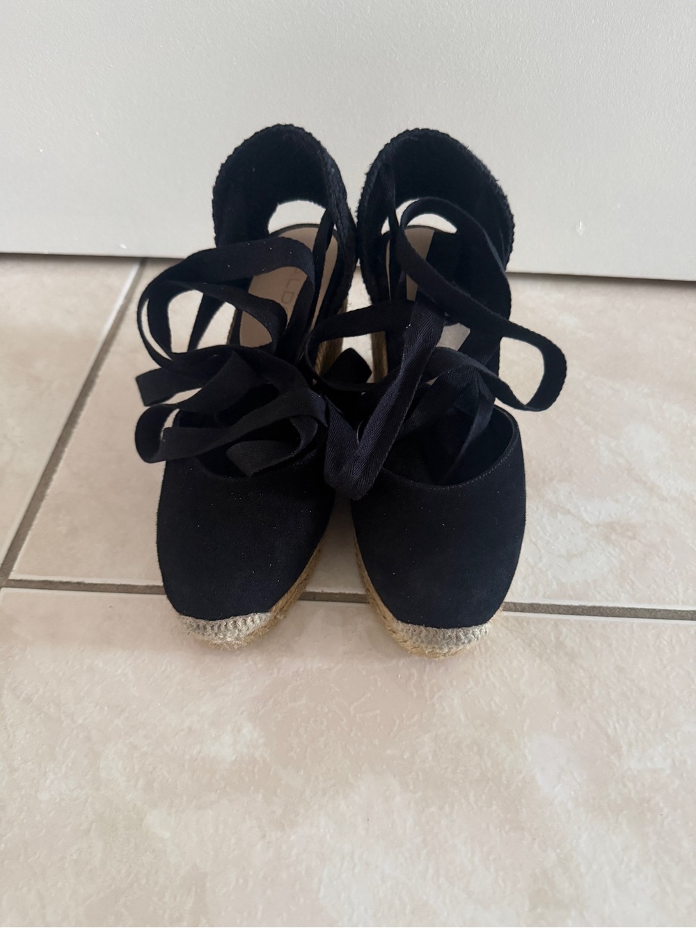 Aldo Black Suede Lace-Up Espadrille Wedges